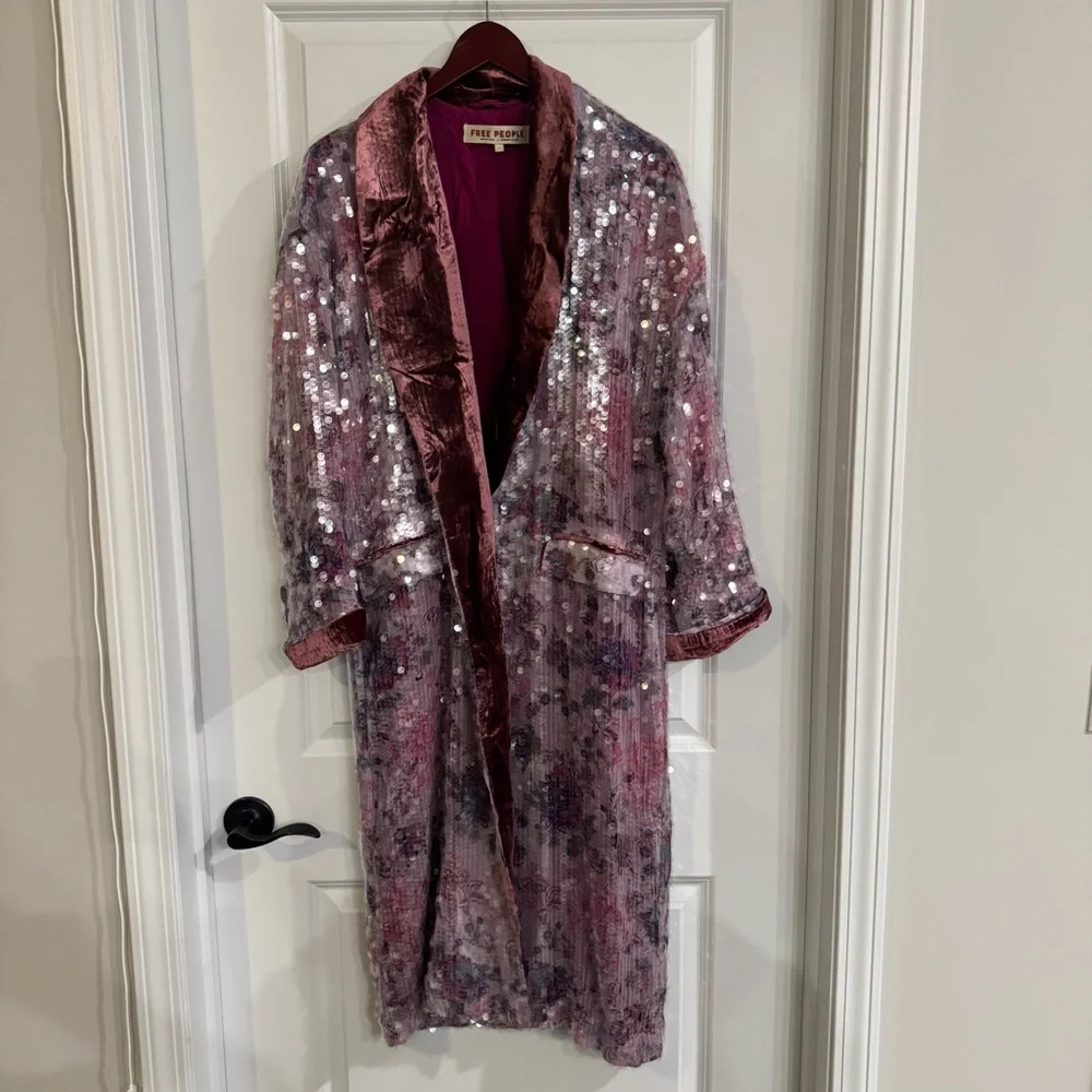 Free People Kealey Kimono Sequin in Pink Combo